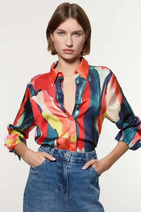 Karen Millen Satin Printed Woven Shirt multi Outlet