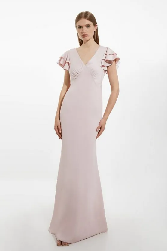 Karen Millen Satin Ruffle Sleeve Maxi Dress blush Online