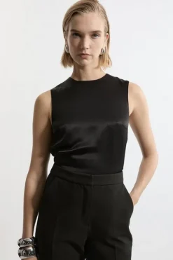 Karen Millen Satin Woven Shell Top black Best