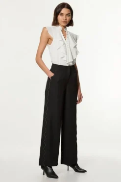 Karen Millen Scallop Trim Woven Crepe Pants black Outlet
