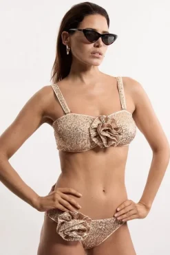 Karen Millen Sequin Cut Out Rosette Bikini Top gold Clearance