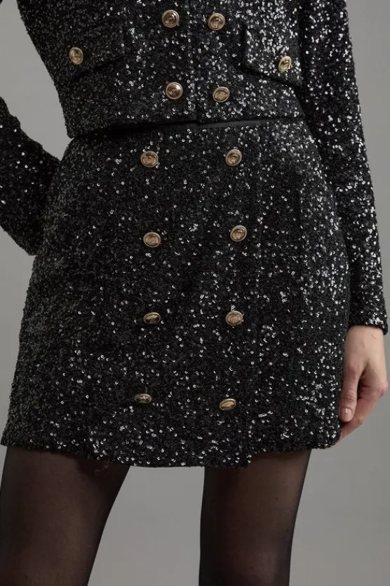 Karen Millen Sequin Tailored Wrap Over Mini Skirt black Sale
