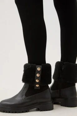 Karen Millen Shearling Leather Trim Detail Chelsea Boot black Clearance