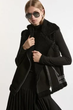Karen Millen Shearling Moto Jacket Detail Vest black New