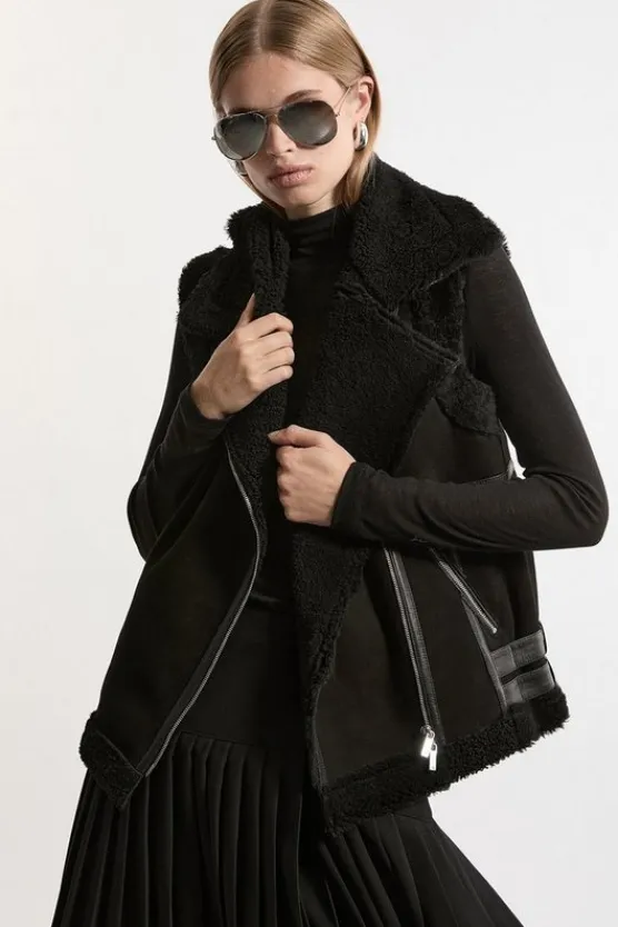 Karen Millen Shearling Moto Jacket Detail Vest black New