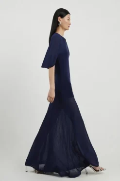 Karen Millen Sheer Cape Knit And Full Skirt Sheer Maxi Dress navy Discount