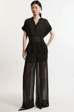 Karen Millen Sheer Viscose Georgette Woven Side Split Pants black Best