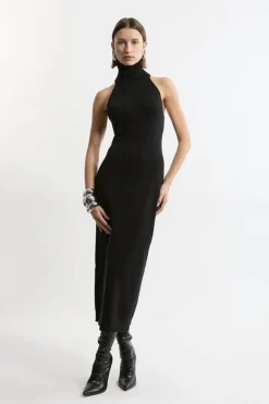 Karen Millen Sleeveless Viscose Blend Turtleneck Knit Midaxi Dress black Fashion