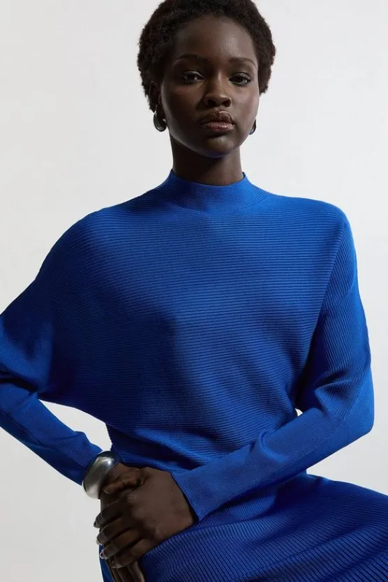 Karen Millen Slinky Drape Batwing Sleeve Knit Top cobalt Fashion