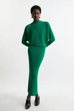 Karen Millen Slinky Drape Knit Bat Wing Pencil Midi Dress green Online