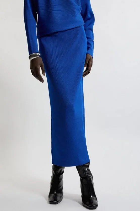 Karen Millen Slinky Drape Knit Column Skirt cobalt Clearance