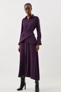 Karen Millen Soft Tailored Belted Maxi Shirt Dress aubergine Fashion