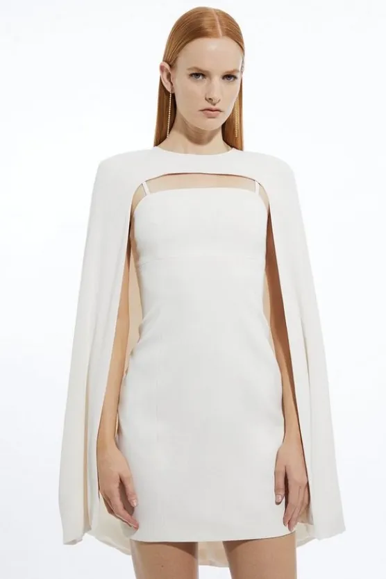 Karen Millen Soft Tailored Caped Mini Dress ivory Online