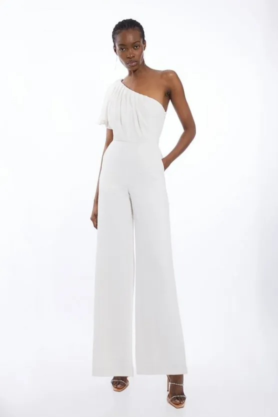 Karen Millen Soft Tailored One Shoulder Wide Leg Jumpsuit ivory Best