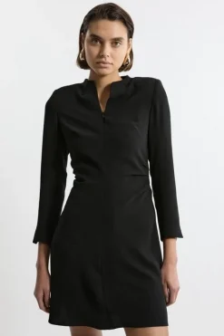 Karen Millen Soft Tailored Ruched Waist Long Sleeve Mini Dress black Fashion