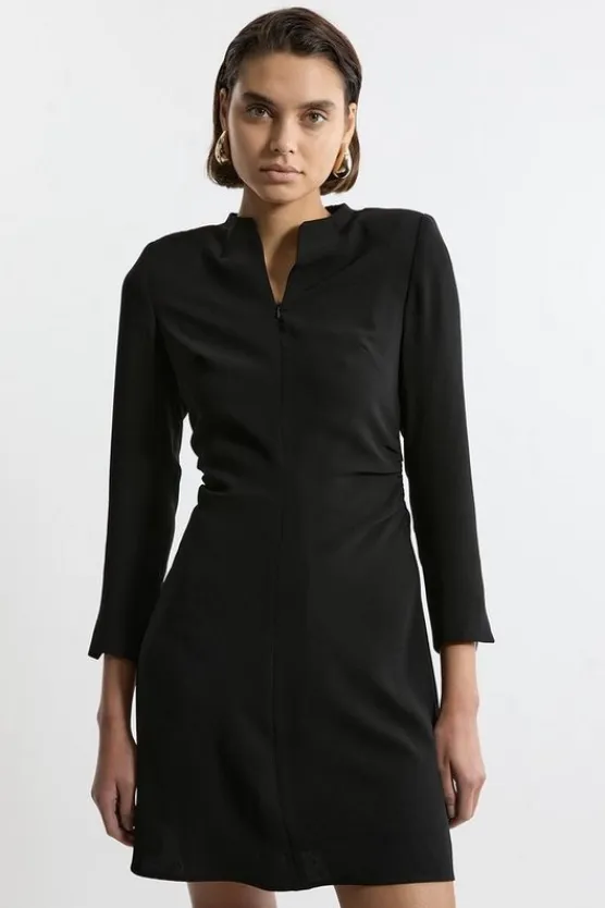 Karen Millen Soft Tailored Ruched Waist Long Sleeve Mini Dress black Fashion