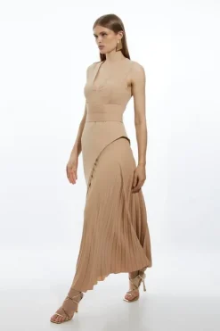 Karen Millen Soft Tailored Side Pleated Midi Dress camel Sale