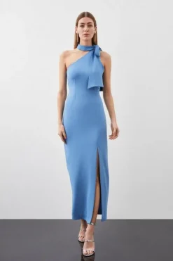 Karen Millen Soft Tailored Tie Neck Midi Dress midblue Best