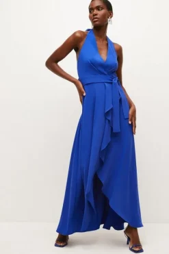 Karen Millen Soft Tailored Waterfall Halter Maxi Dress blue Best