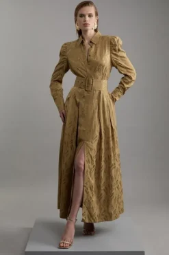 Karen Millen Soft Woven Jacquard Belted Shirt Dress bronze Best
