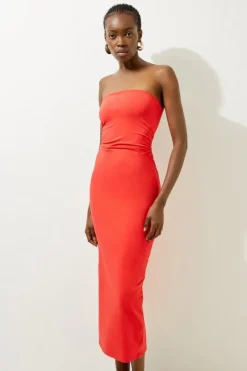 Karen Millen Stretch Cotton Jersey Bandeau Midi Dress red Sale