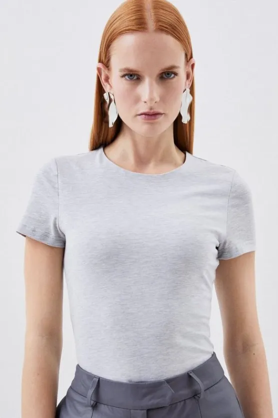 Karen Millen Stretch Cotton T-Shirt greymarl Discount