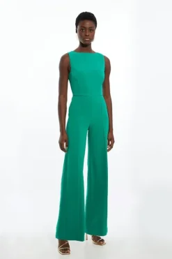 Karen Millen Stretch Crepe Panelled Tailored Wide Leg Jumpsuit green Discount