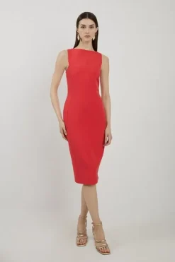 Karen Millen Stretch Crepe Panelled Tailo Midi Dress red Discount