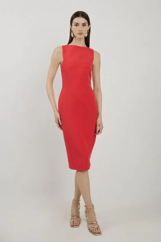 Karen Millen Stretch Crepe Panelled Tailo Midi Dress red Discount