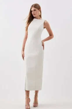 Karen Millen Stretch Lightweight Pu Panelled Midi cream Best
