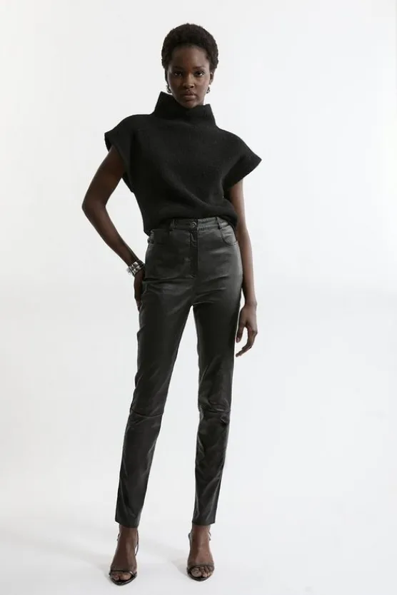 Karen Millen Stretch 5 Pocket Leather Jean black Discount