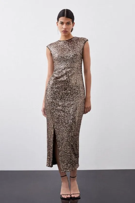Karen Millen Stretch Sequin Maxi Dress gold Sale