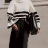 Karen Millen Striped Split Hem Knit Sweater Clearance