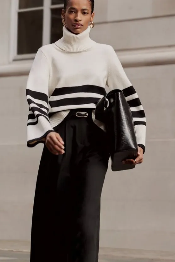 Karen Millen Striped Split Hem Knit Sweater Clearance
