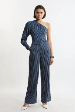 Karen Millen d Twill Wide Leg Woven Pants stripe Online