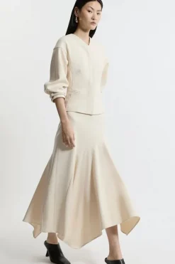 Karen Millen Structured Crepe Tailored Asymmetric Drape Midi Skirt neutral Sale