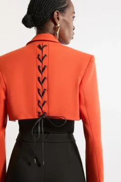 Karen Millen Structu Crepe Tailo Corset Back Notch Neck Cropped Blazer red Online