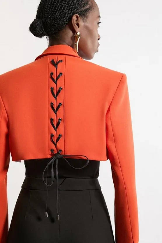 Karen Millen Structu Crepe Tailo Corset Back Notch Neck Cropped Blazer red Online
