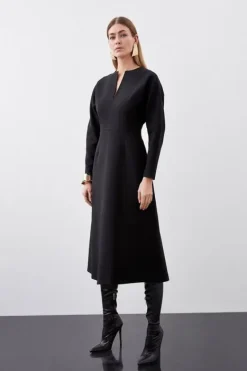 Karen Millen Structured Crepe Tailored Keyhole Rounded A Line Maxi Dress black Hot