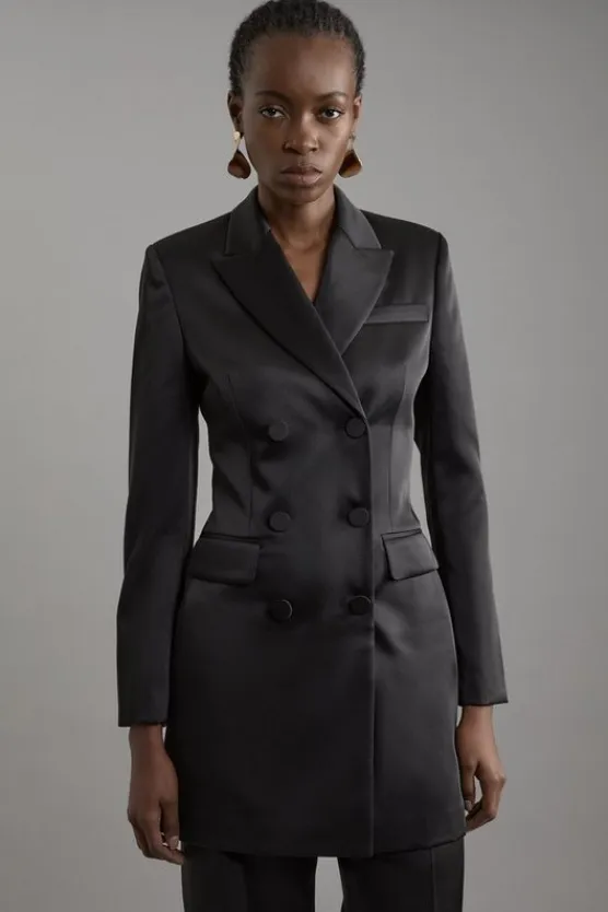Karen Millen Structured Viscose Satin Tailored Double Breast Jacket black Sale