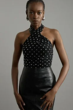 Karen Millen Studded Mesh Bodysuit black Best