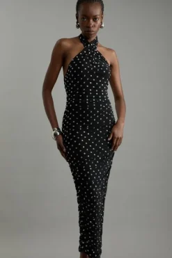 Karen Millen Studded Mesh Maxi Dress black Sale