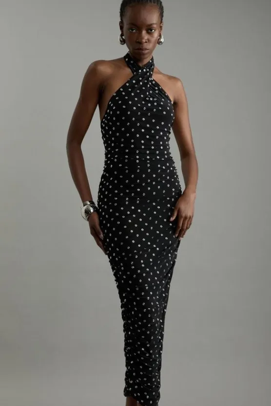Karen Millen Studded Mesh Maxi Dress black Sale