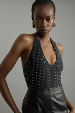 Karen Millen Studded Ponte Jersey Bodysuit black New