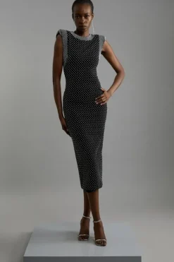 Karen Millen Studded Ponte Jersey Midi Dress black Hot