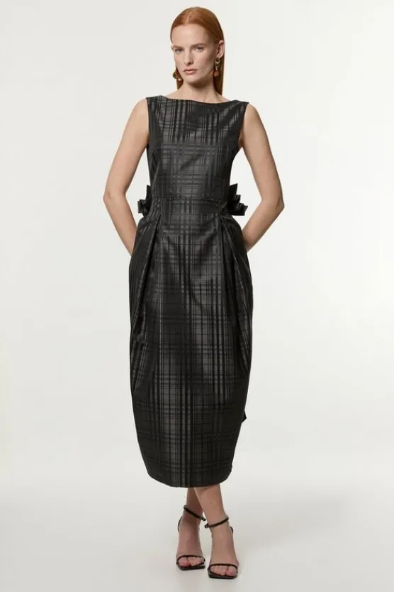Karen Millen Taffeta Check Bow Detail Tailored Maxi Dress black Clearance