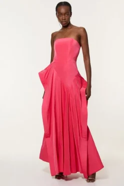 Karen Millen Taffeta Drama Sculptural Tailored Maxi Dress hotpink Sale