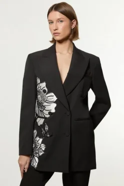 Karen Millen Tailored Applique Satin Beaded Tuxedo Blazer black Hot