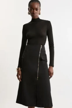 Karen Millen Tailored Asymmetric Wrap Zip Midi Skirt black Clearance