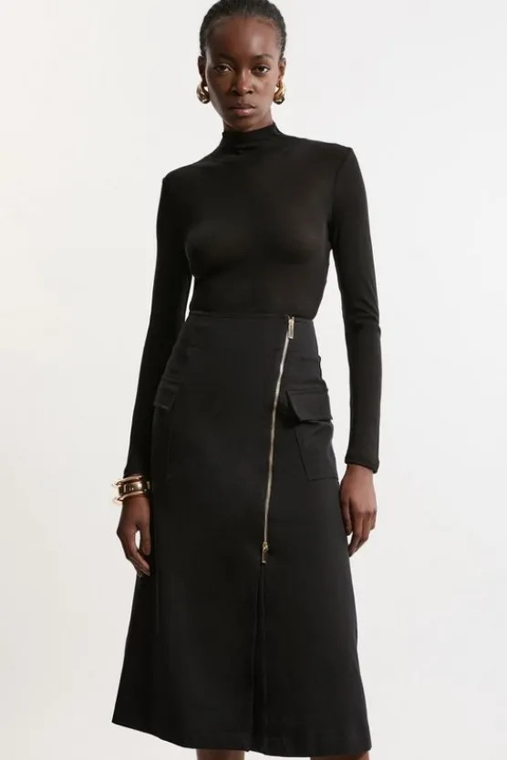 Karen Millen Tailored Asymmetric Wrap Zip Midi Skirt black Clearance